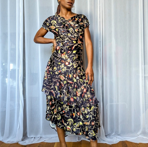 Asymmetrical Midi Dress with Pattern - Finery London | Size 2 Small - Picture 3 of 9